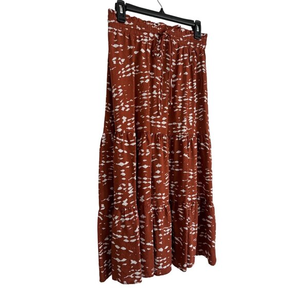 Heartloom Reika Skirt Rust Ivory Elastic Waist Size XS Pullon Rayon Midi NWOT - Picture 7 of 7